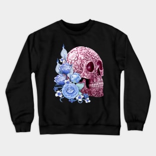 Unique Cool Pink Floral Blue Flowers Skull Crewneck Sweatshirt